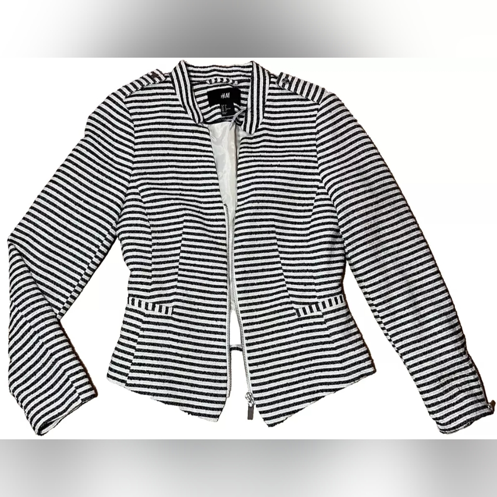 NWT Women's H&M Stripe Zip Up Blazer Jacket